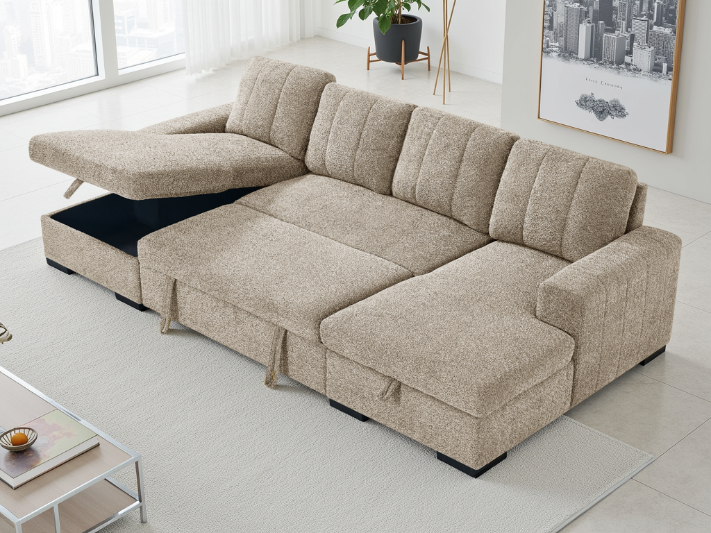 Como Sofabed Beige U Shape Corner - Image 3